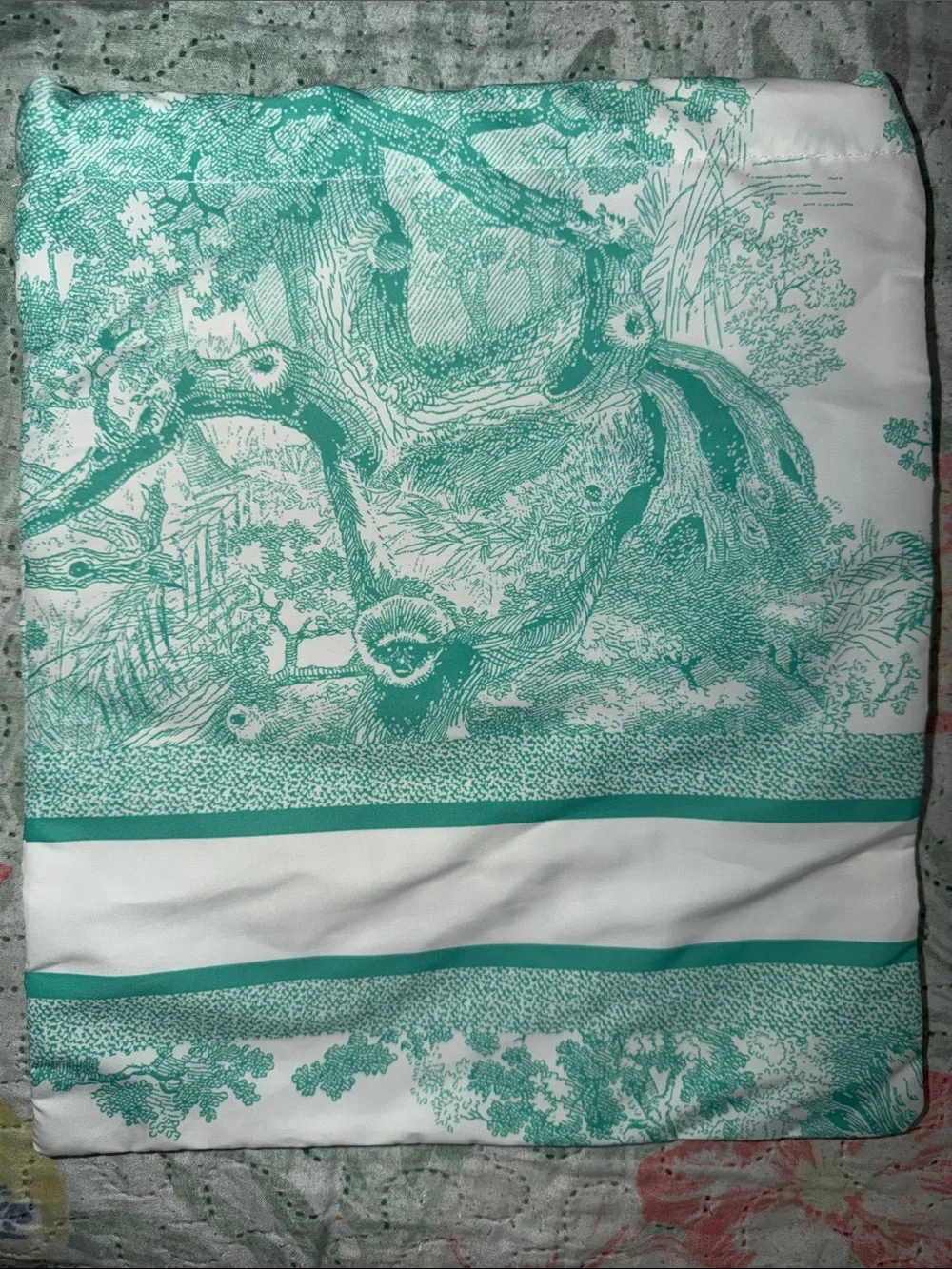Dior Green and White Toile Drawstring Dustbag